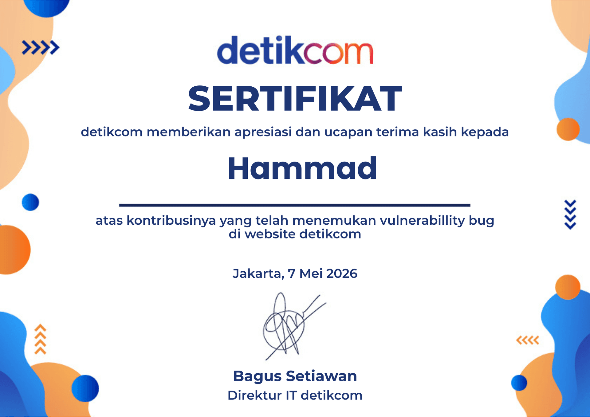 Bug Hunter Acknowledgement - Detikcom